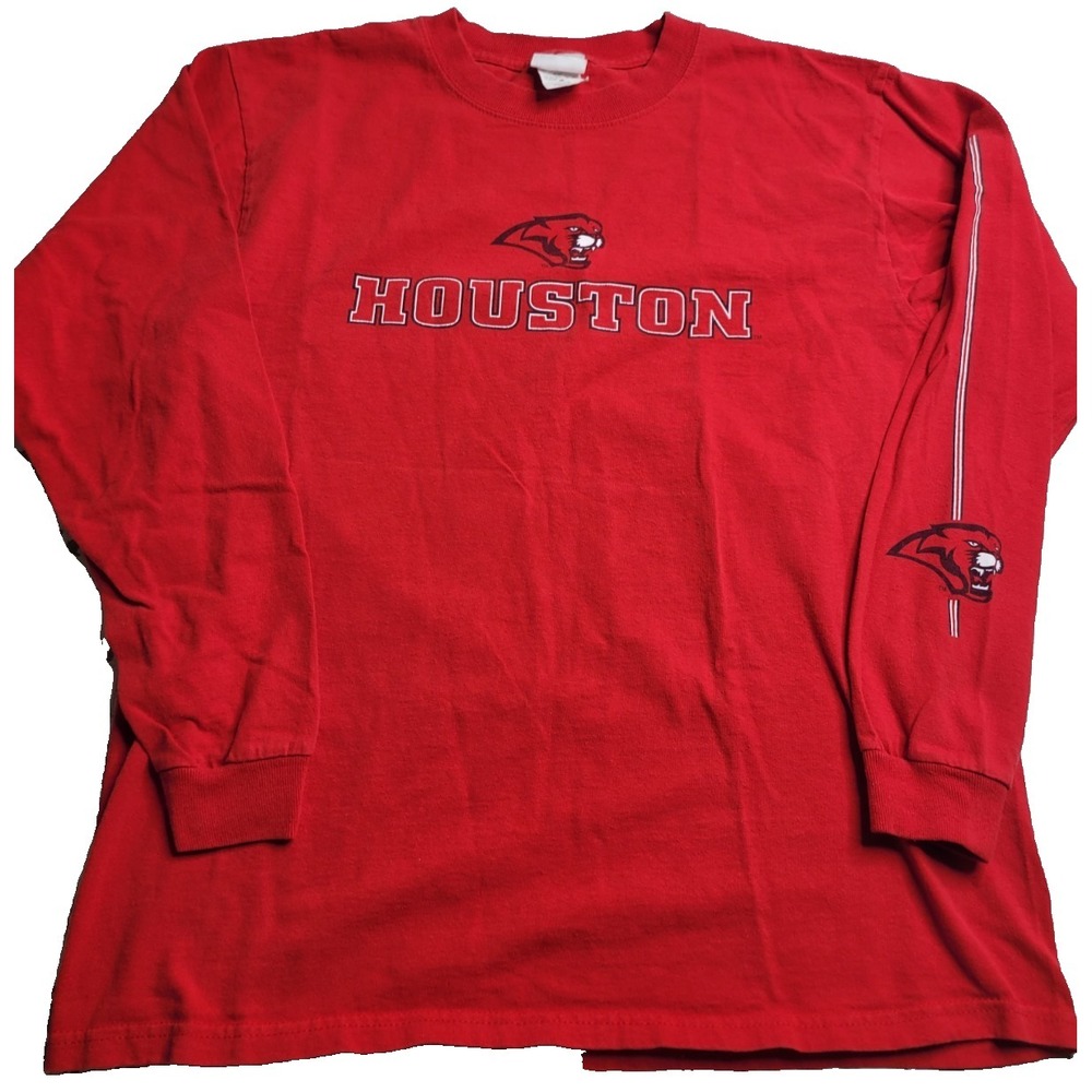 Viatran Heavyweight Houston Cougars Long Sleeve Red Shirt 100% Cotton Adult Med